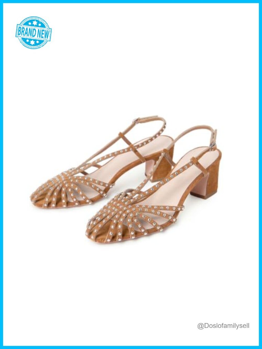 Studded Slingback Heels Block Heel Caged Open Toe Faux Suede Dress Sandals